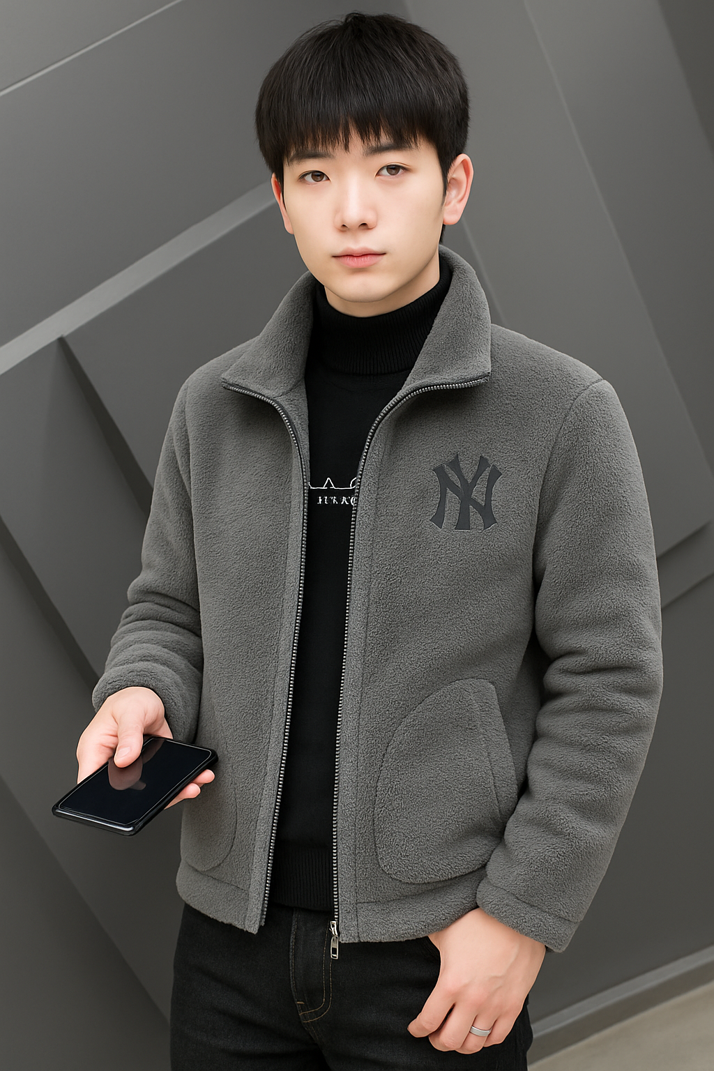 メンズ秋冬ボアジャケット
立ち襟ジップアップ アウター
ふわふわ裏起毛 フリースジャケット