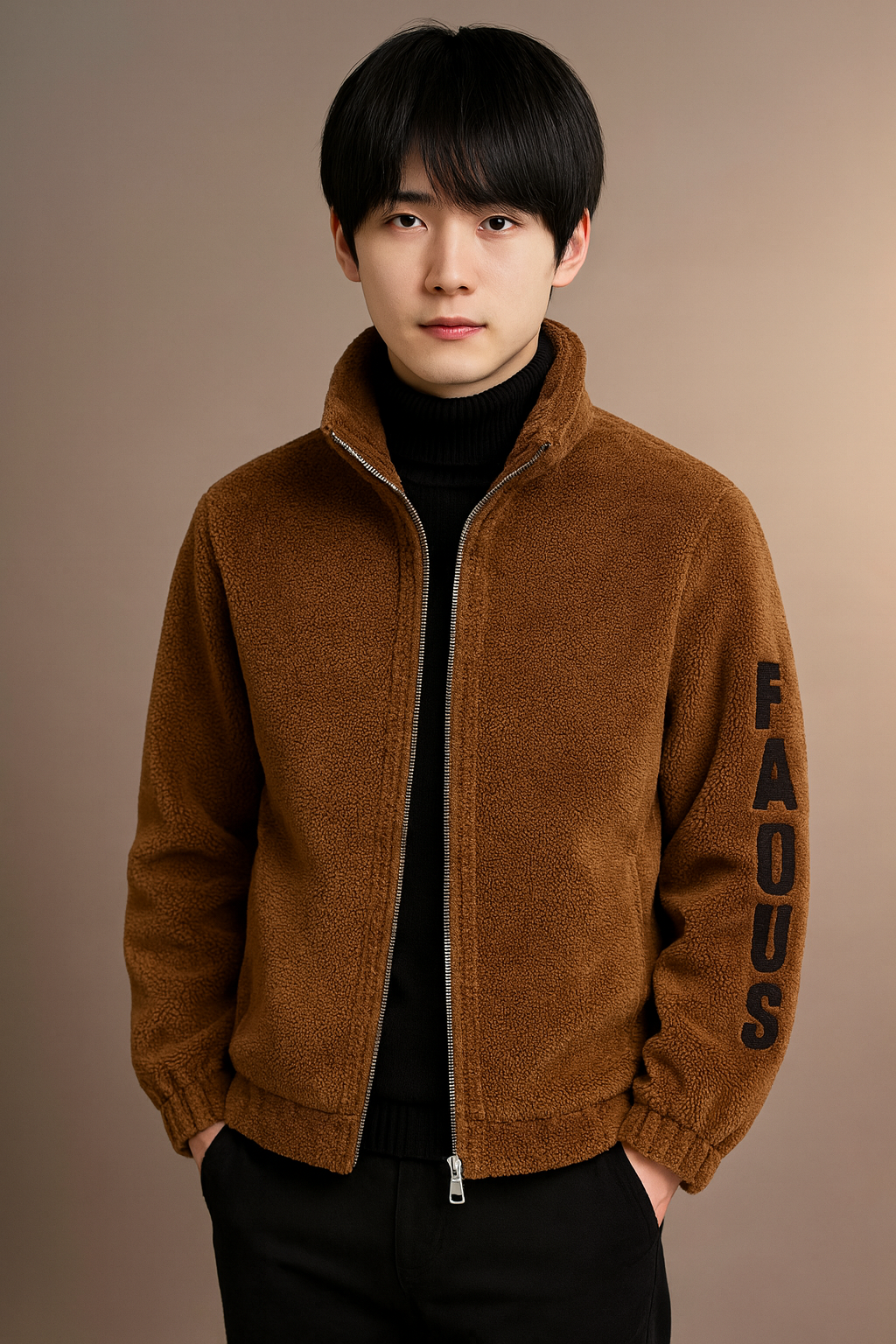 メンズ秋冬ボアジャケット
立ち襟ジップアップ アウター
ふわふわ裏起毛 フリースジャケット