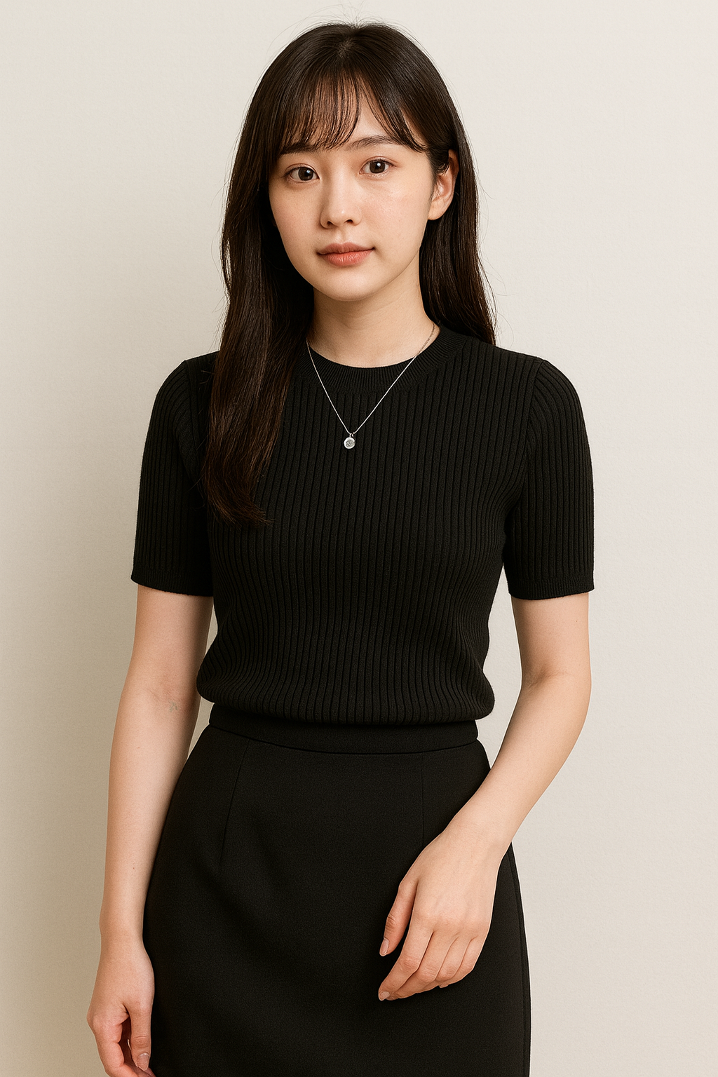 レディース リブニット半袖トップス｜伸縮性◎ 夏春スリムフィットTシャツ｜美シルエット インナーにも最適