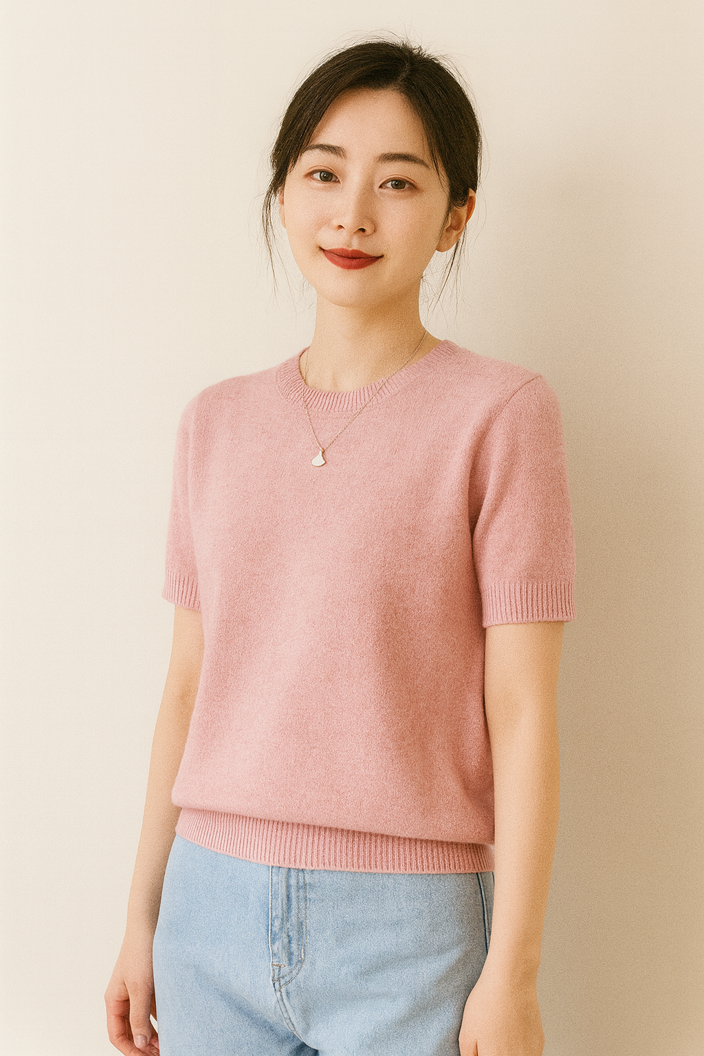 レディース薄手ニット半袖トップス｜柔らかい肌触り・春夏用・ラウンドネック・全9色