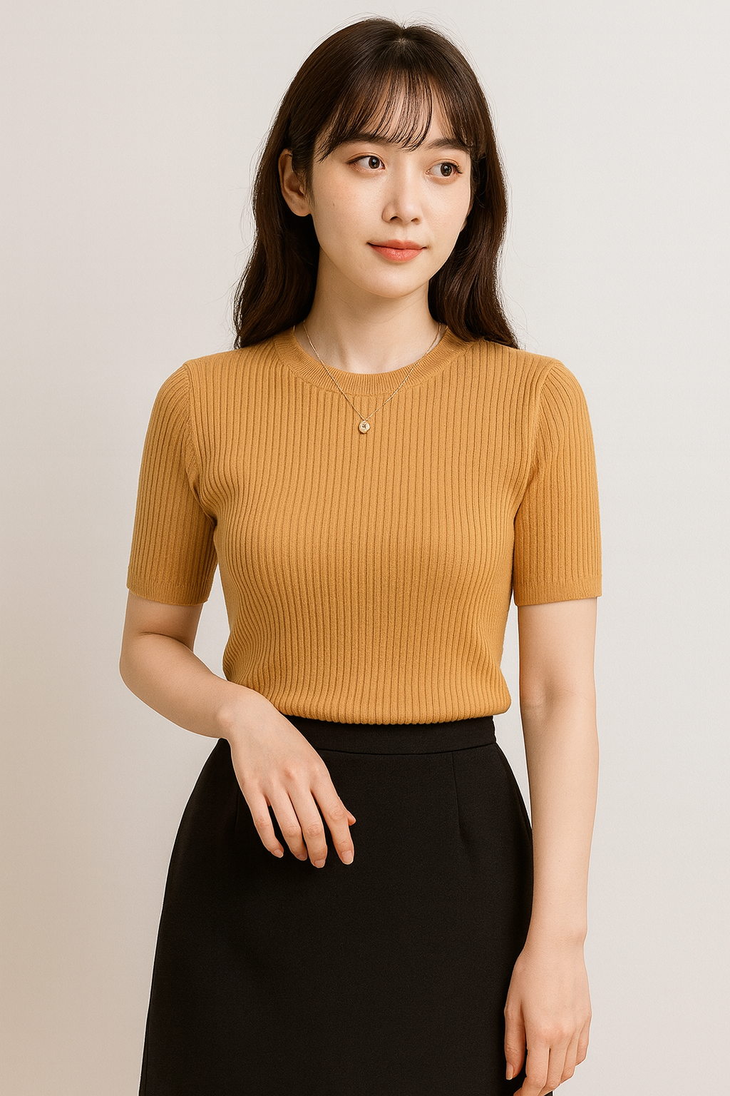 レディース リブニット半袖トップス｜伸縮性◎ 夏春スリムフィットTシャツ｜美シルエット インナーにも最適