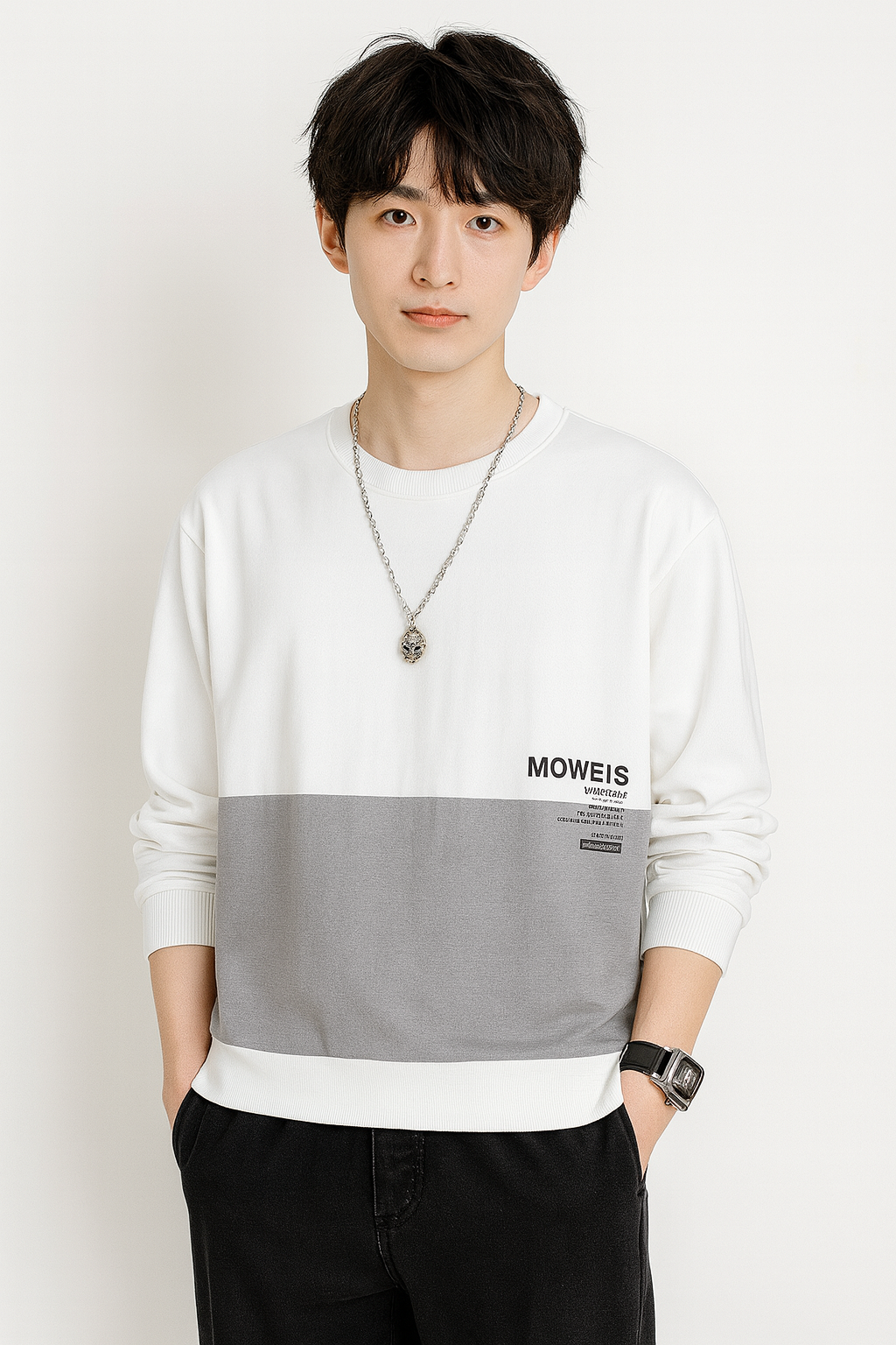 メンズ秋冬カラーブロックスウェットトップス
長袖・ルーズフィット・韓国風カジュアルTシャツ