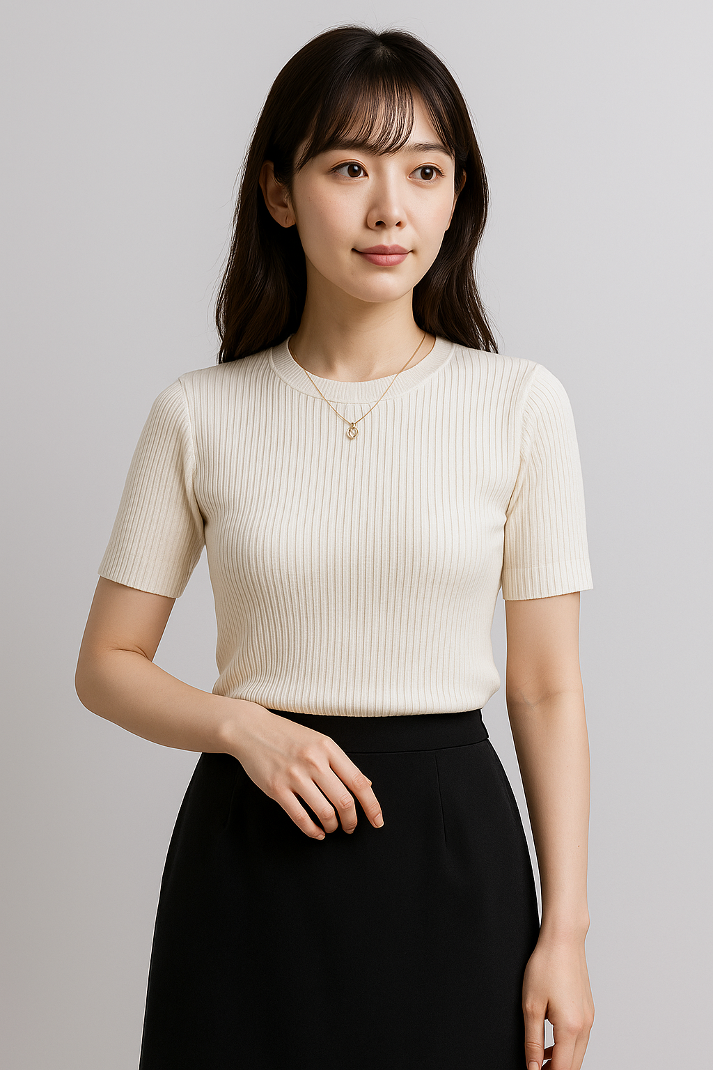 レディース リブニット半袖トップス｜伸縮性◎ 夏春スリムフィットTシャツ｜美シルエット インナーにも最適