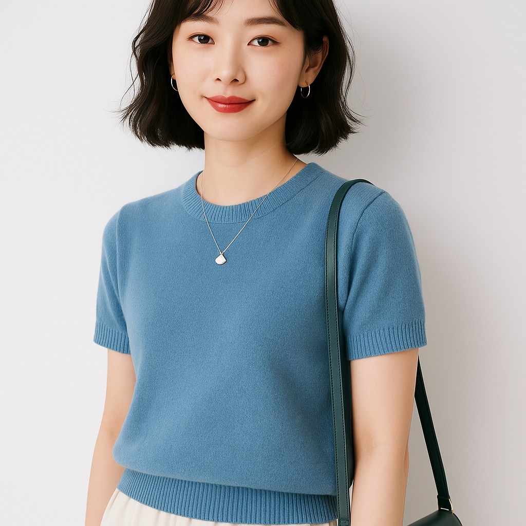 レディース薄手ニット半袖トップス｜柔らかい肌触り・春夏用・ラウンドネック・全9色