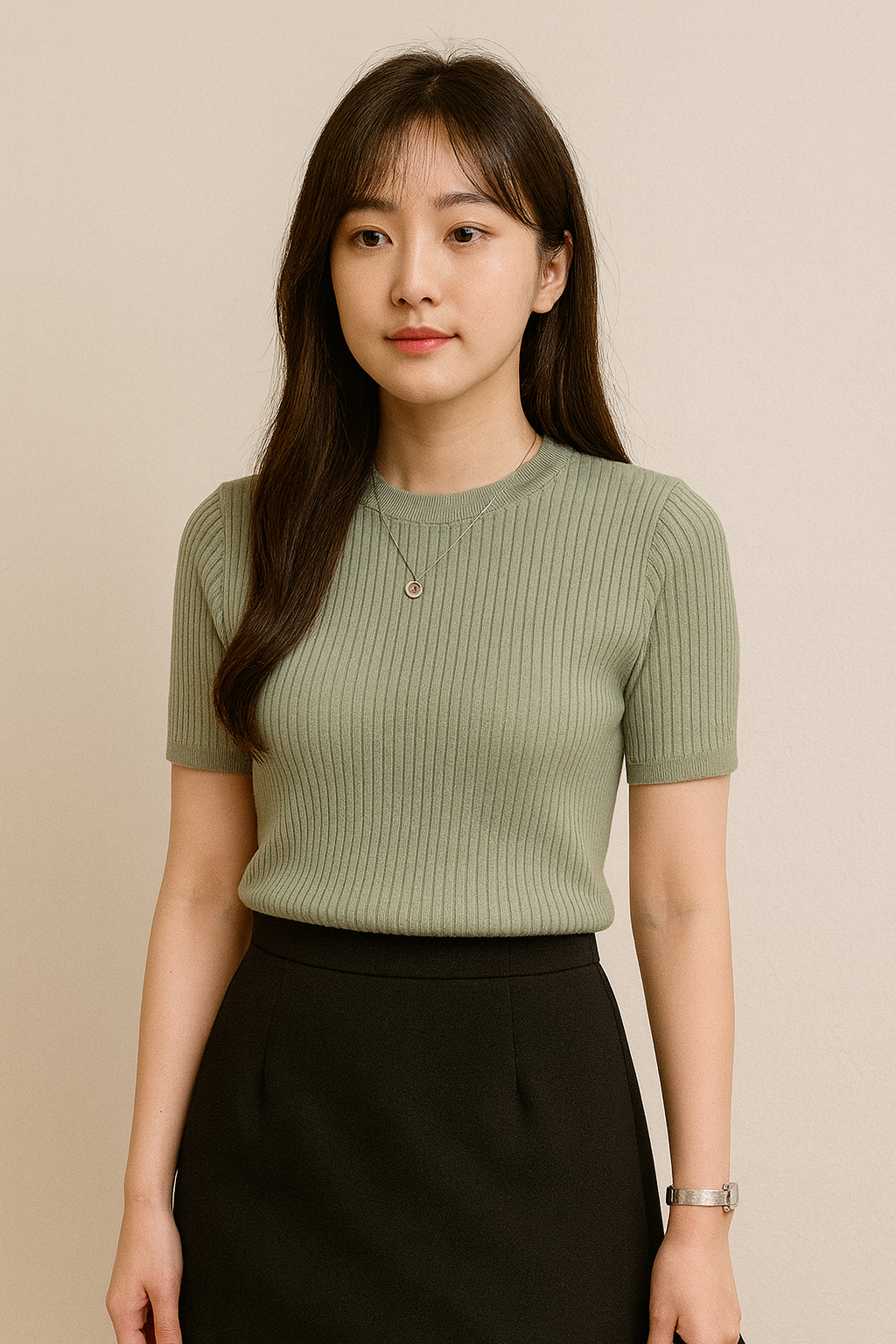 レディース リブニット半袖トップス｜伸縮性◎ 夏春スリムフィットTシャツ｜美シルエット インナーにも最適